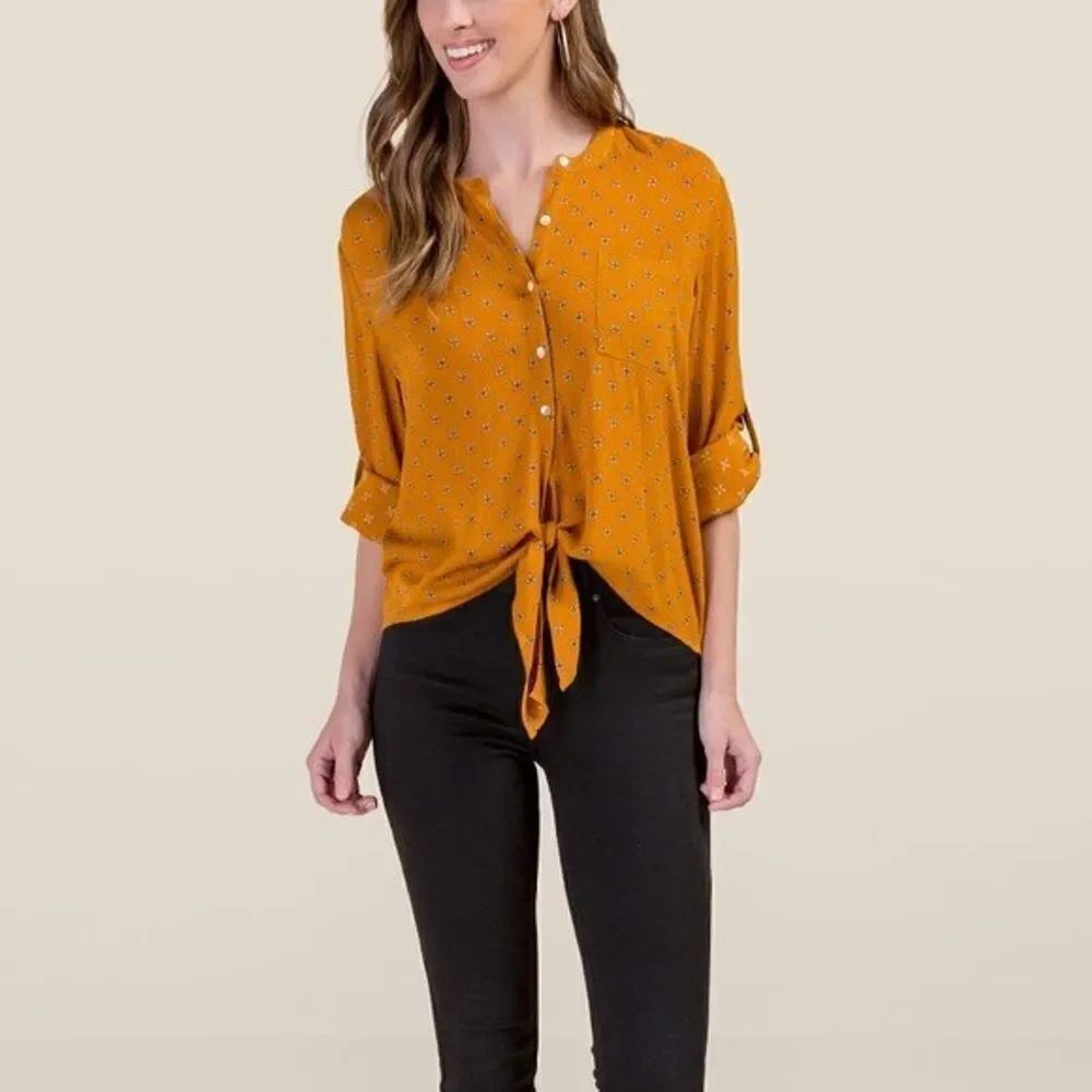 Harper Mustard Tie-Front Blouse Sz M
